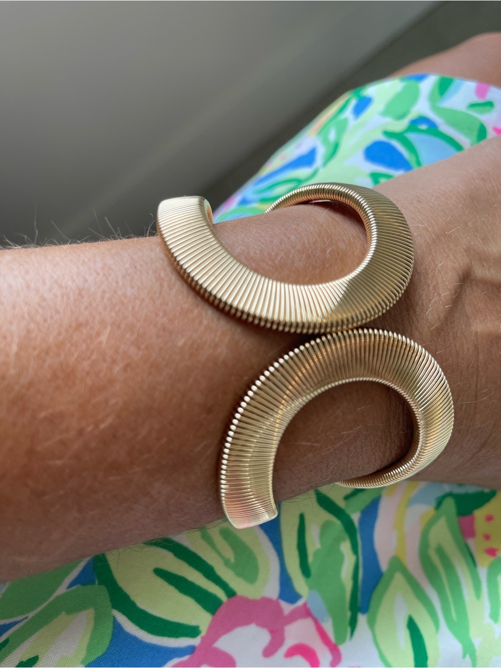 Gold Curved Ribbed Open Cuff Bracelet - NEW